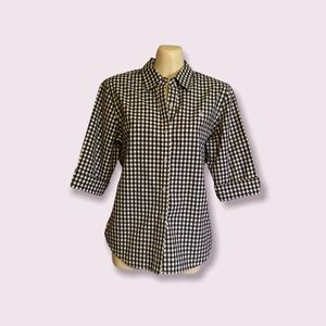 Coastal grandma, Ralph Lauren Lauren women’s blouse  black & white plaid size P